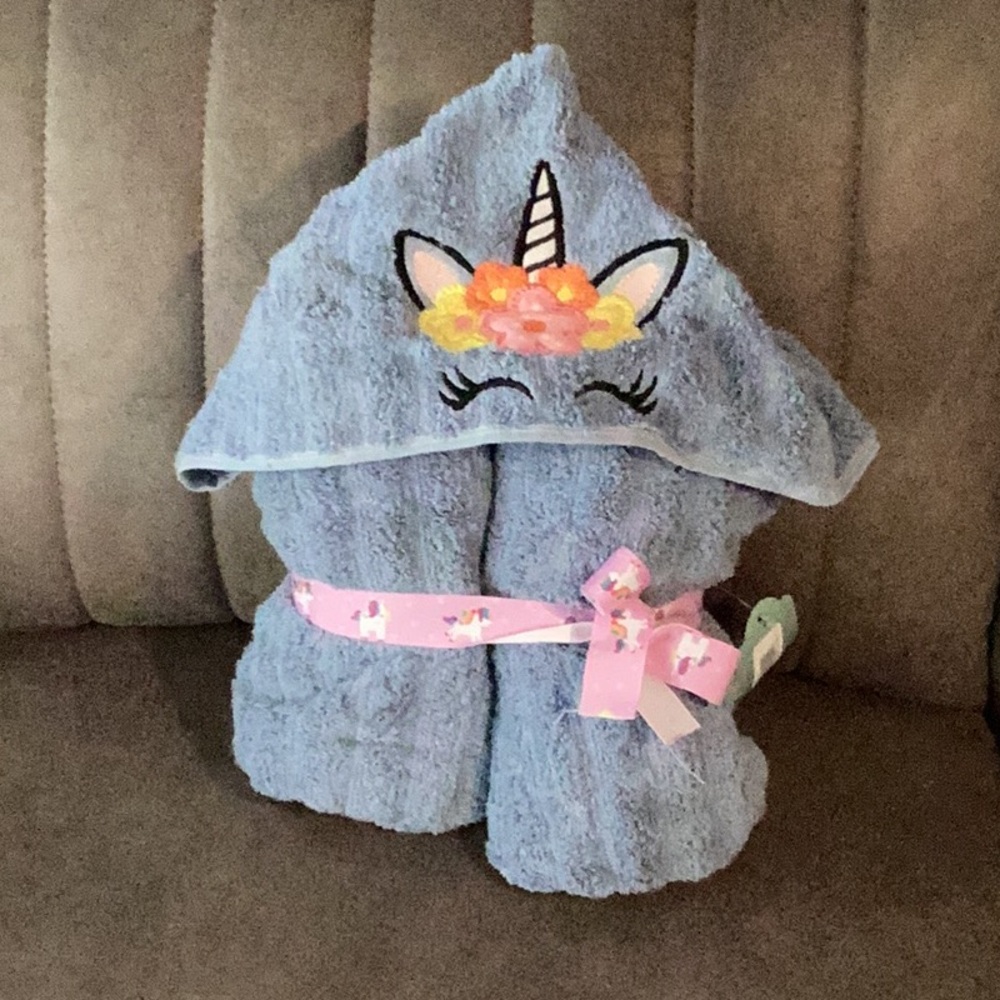 Handmade and embroidered hooded unicorn towel for kids of all ages!